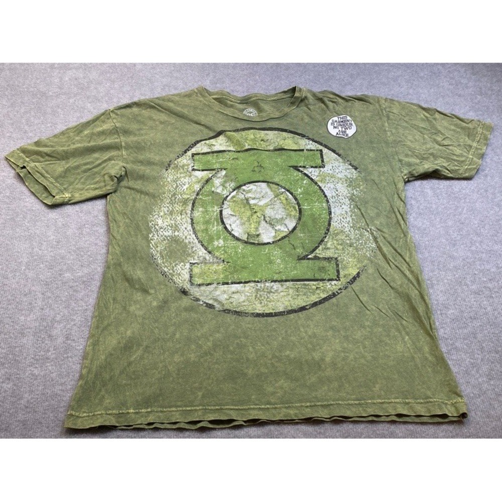 DC Comics Green Lantern T-Shirt Men XL Green Acid Wash Distressed Logo Tee